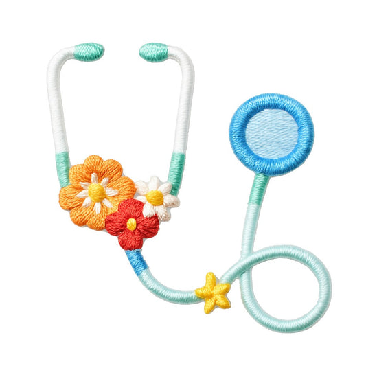 Stethoscope with Flowers Embroidery Patch for Jackets Bags and DIY Craft Projects
