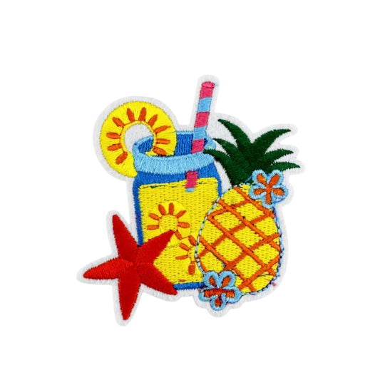 Tropical Drink and Pineapple Embroidered Iron On/ Sew On Patch