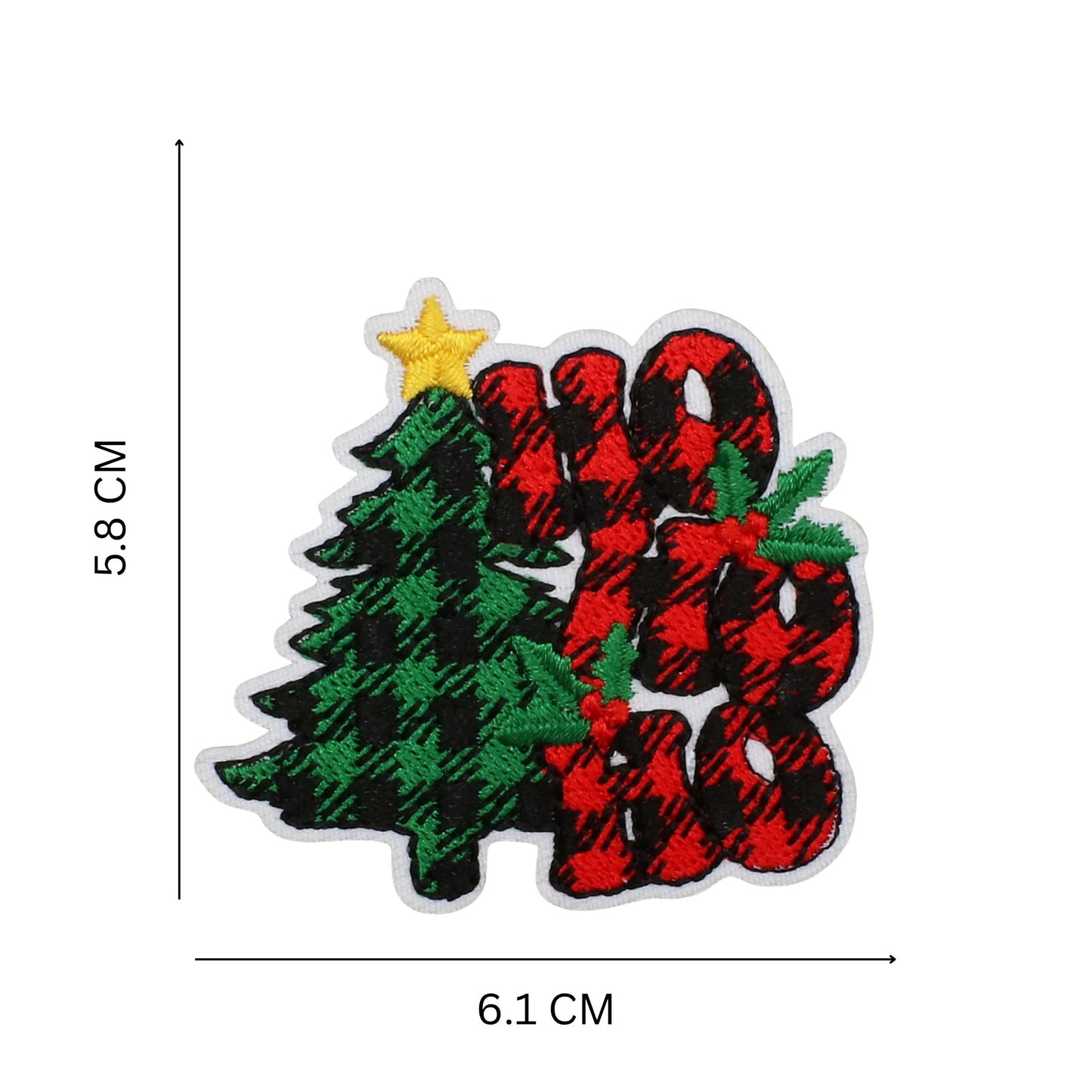 Christmas Iron-On Patches – Red & Green Plaid Embroidered Festive Designs