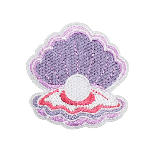 Lilac Mermaid Seashell Patch with Pearl Cute Embroidered Iron On Applique for Clothing and Accessories