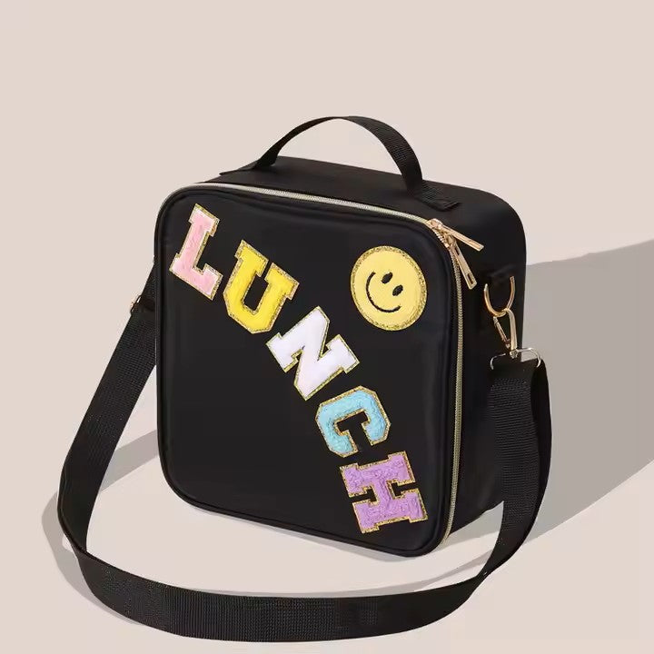 Kids’ Insulated Nylon Lunch Bag – Customizable with Patches & Fun Details ''Black''