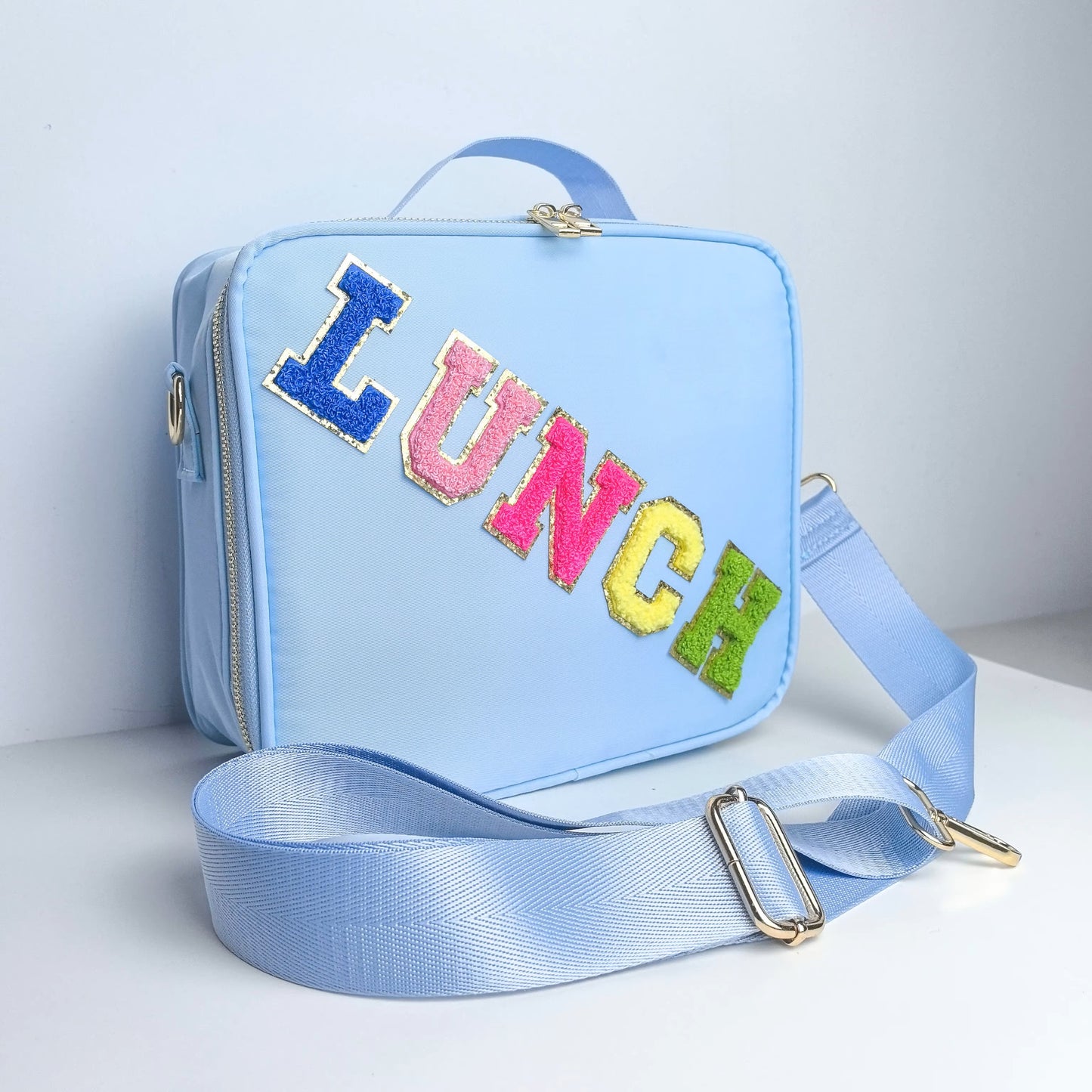 Kids’ Insulated Nylon Lunch Bag – Customizable with Patches & Fun Details ''Light Blue''