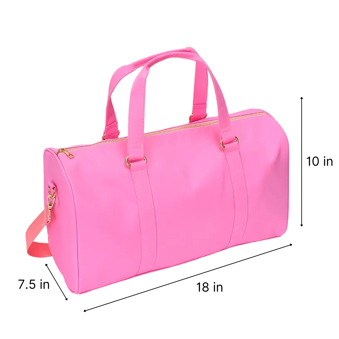 Nylon Duffle Bag – Spacious and Versatile, Personalizable with Letter and Fun Patches ''Pink''