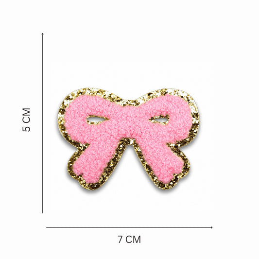 Pink Bow Chenille Iron On Patch