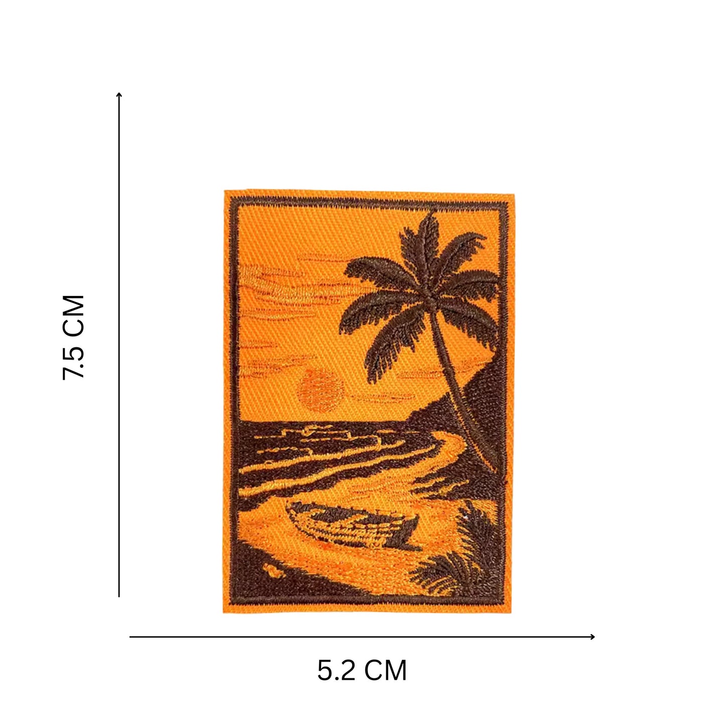 Beach Sunset Palm Tree Embroidered Iron On Patch for Clothes & Accessories - Orange & Brown