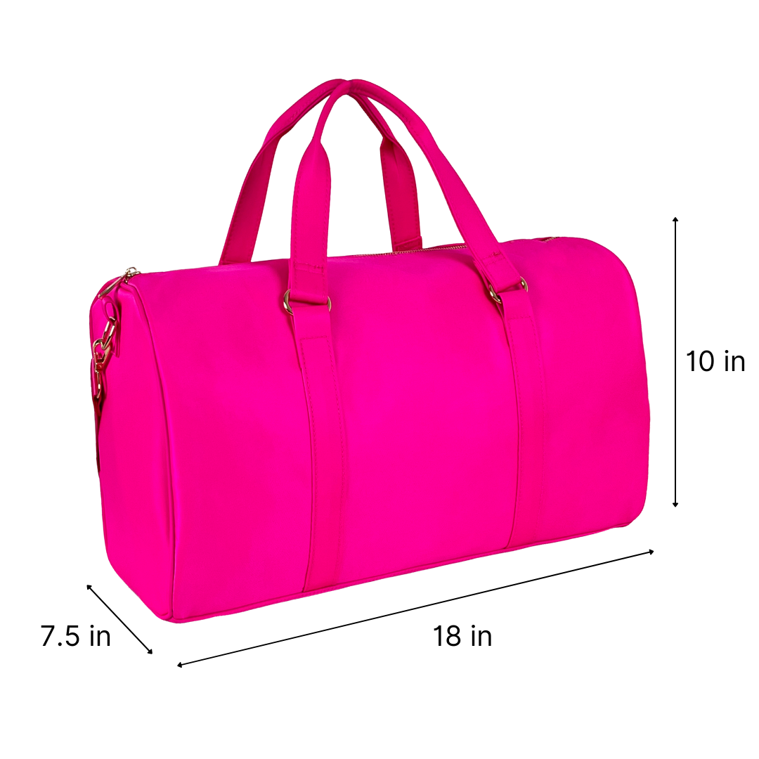 Nylon Duffle Bag – Spacious and Versatile, Personalizable with Letter and Fun Patches ''Hot Pink''