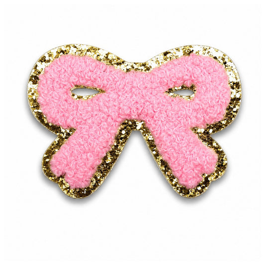 Pink Bow Chenille Iron On Patch