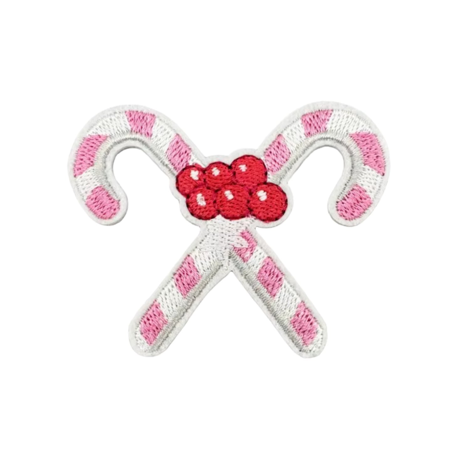Embroidered Pink Candy Cane Iron-On Patch