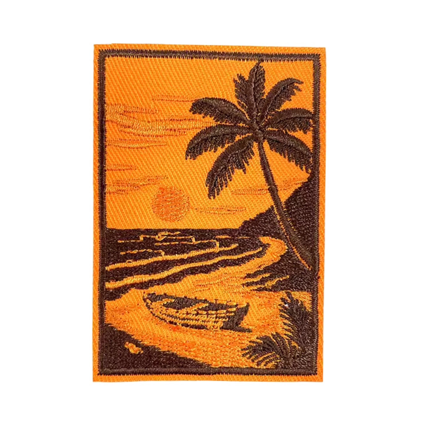 Beach Sunset Palm Tree Embroidered Iron On Patch for Clothes & Accessories - Orange & Brown