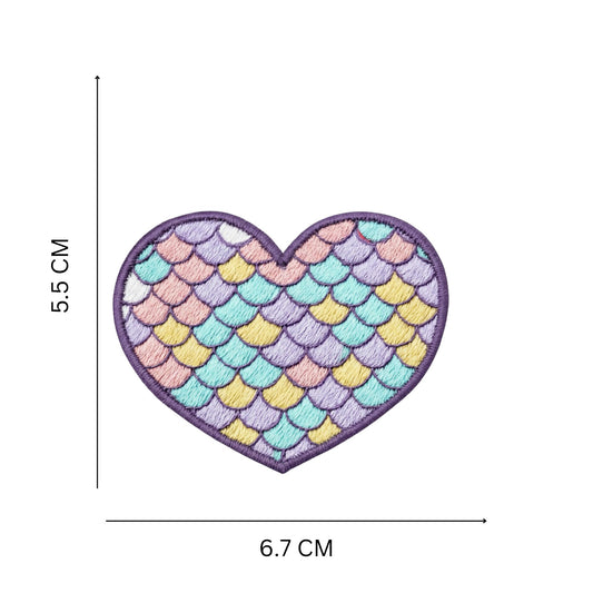 Mermaid Heart Pastel Scales Design Embroidery Iron On Patch for Clothing and Accessories