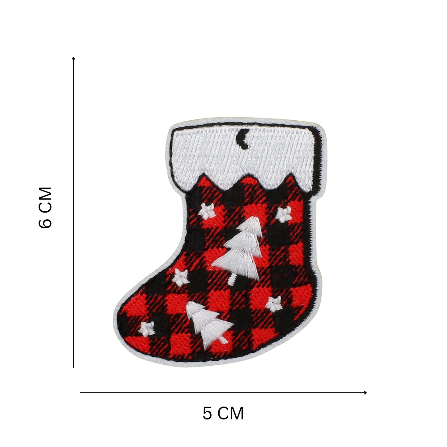 Christmas Iron-On Patches – Red & Green Plaid Embroidered Festive Designs