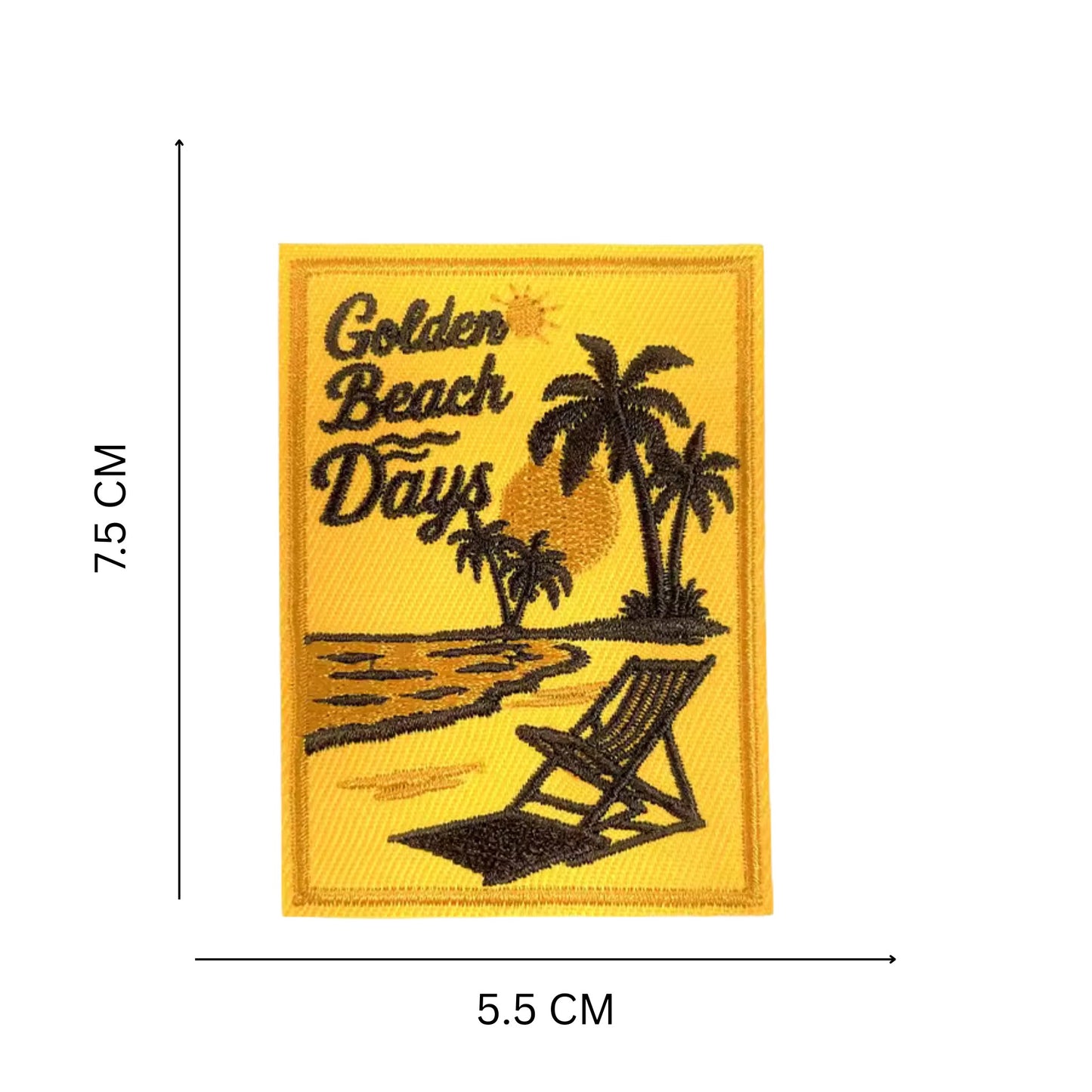 Golden Beach Days Palm Tree Embroidered Iron On Patch - Sunset Yellow Brown