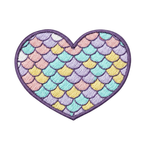 Mermaid Heart Pastel Scales Design Embroidery Iron On Patch for Clothing and Accessories