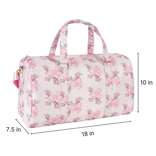Nylon Duffle Bag – Spacious and Versatile, Personalizable with Letter and Fun Patches ''Pink Floral Print''
