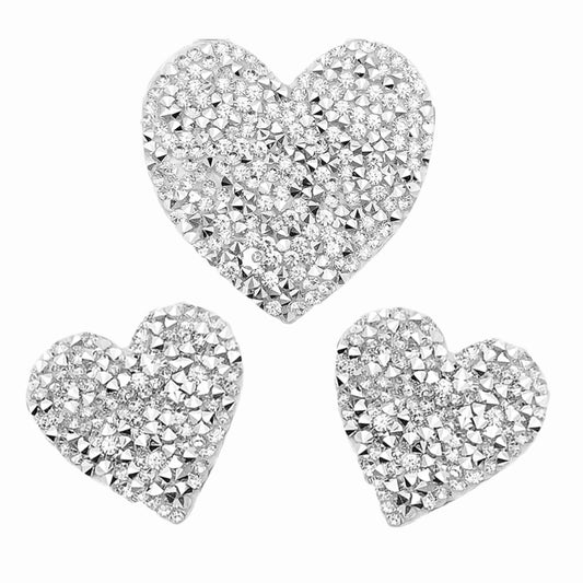 Luxury Crystal Heart Rhinestone Iron On Patches - Set of Three