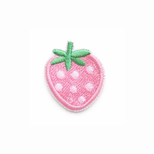 Mini Pink Strawberry Embroidered Iron-On Patch