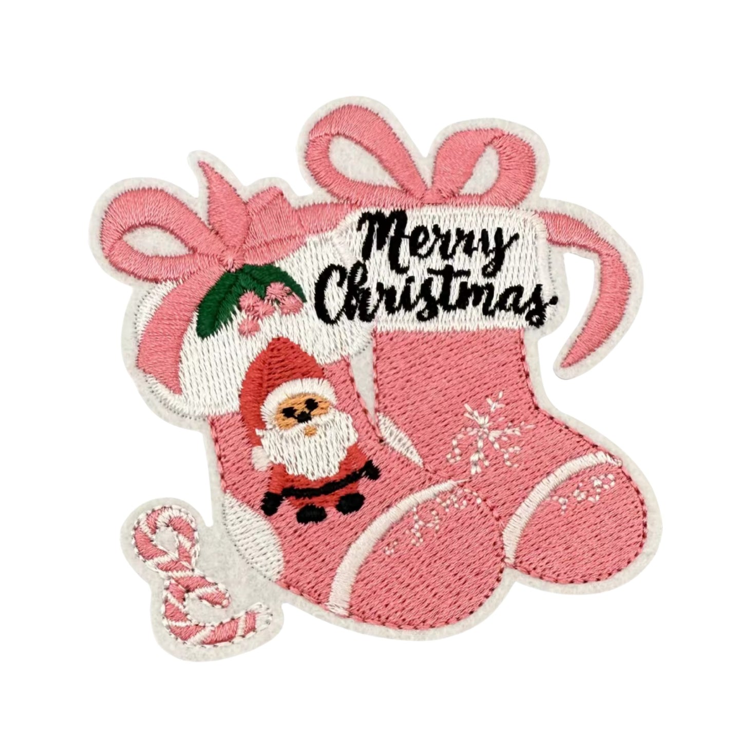 Embroidered Pink Christmas Stocking Patch – Iron-On or Sew-On Holiday Patch