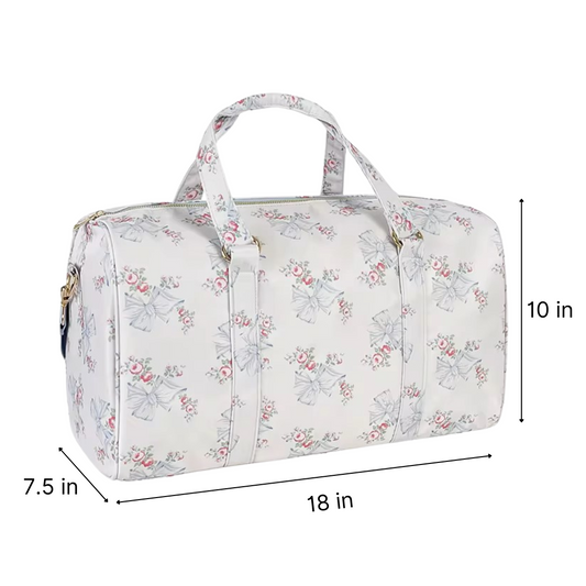 Nylon Duffle Bag – Spacious and Versatile, Personalizable with Letter and Fun Patches ''Blue Floral Print''