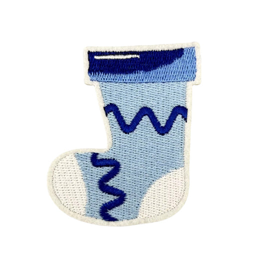 Blue Holiday Stocking Patch – Embroidered Iron-On Christmas Decoration for Jackets, Gifts & Craft Projects
