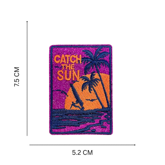 Catch The Sun Embroidered Iron On Patch - Glitter Purple Navy Blue &  Orange Sunset