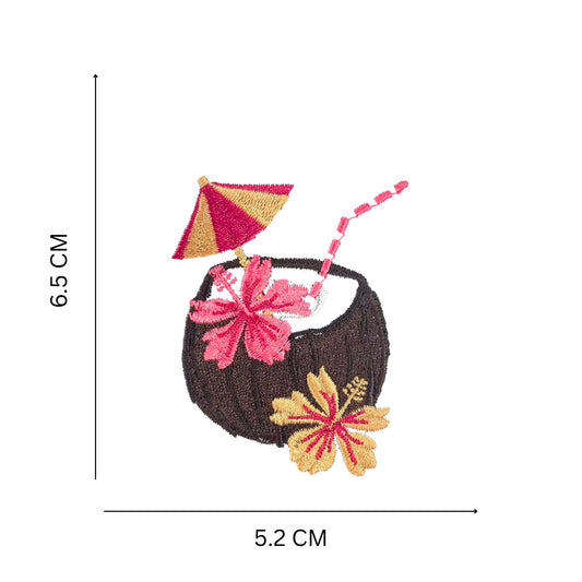 Tropical Coconut Embroidered Drink Iron-On Patch
