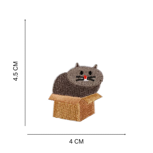 Mini Cat in Box Iron On Patch Embroidered Fabric Patch for Bags, Keychains & DIY Personalization