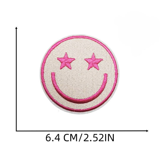 Iron On Pink Embroidered Smiley Face Patch – Cute Design for Jackets, Caps, Backpacks & DIY Decoration