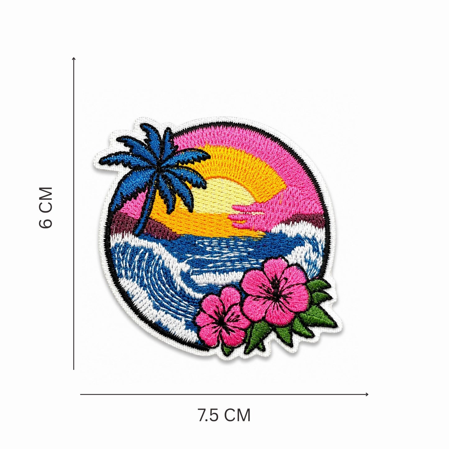 ''Tropical Sunset Paradise'' Embroidered Iron On Patch