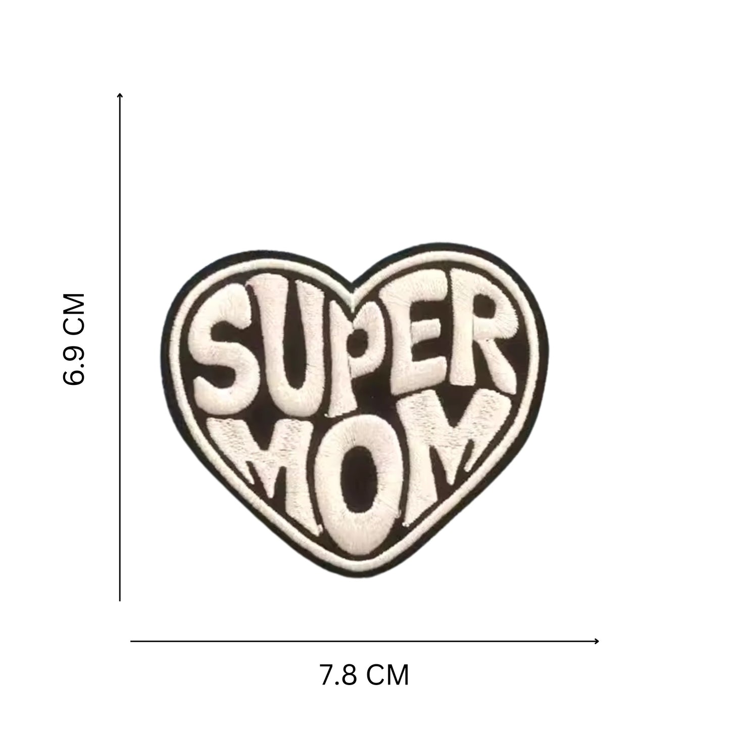 ''Super Mom'' and ''Cool Dad'' Iron On Patch Embroidered Heart Design for Apparel and Accessories