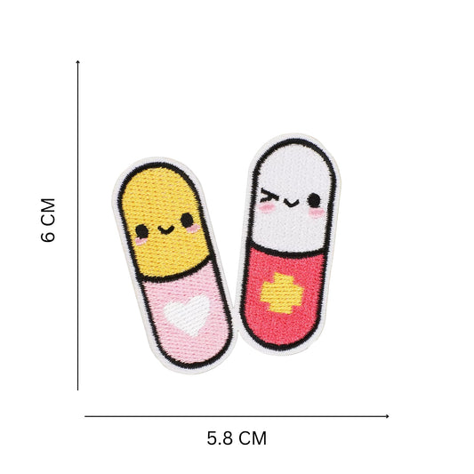 Colourful Medicine Pill Embroidered Patch Pair – Iron-On/Sew-On