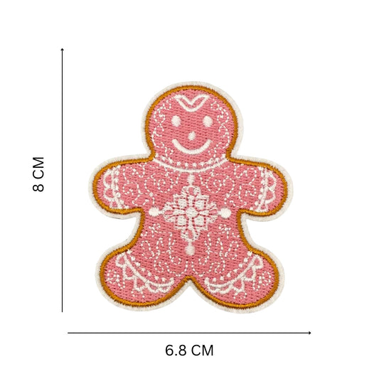 Christmas Gingerbread Patch (8 x 6.8 cm) – Pink Embroidered Iron-On & Sew-On Patch