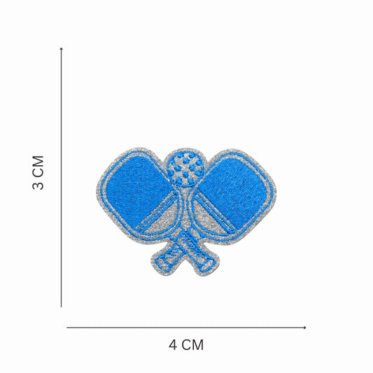 Premium Embroidered Iron On Pickleball Paddle Patch with Metallic Detailing - Blue