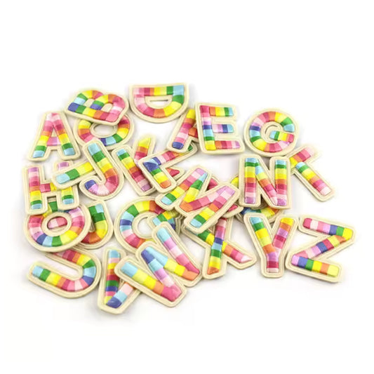 Iron-On/Self-Adhesive Exquisite 3D Stereo Embroidery Colorful Letter Patches, Full Set A-Z, Size 5.5 cm (2.17 inches) approximately