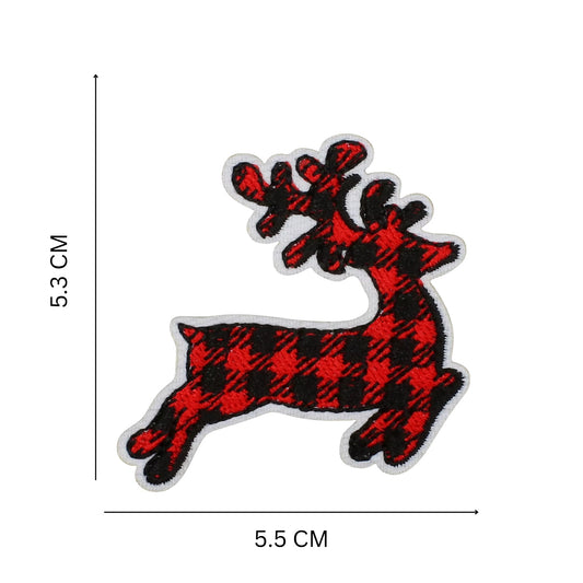 Christmas Iron-On Patches – Red & Green Plaid Embroidered Festive Designs