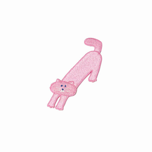 Mini Stretching Cat in Pink Embroidered Iron On Patch