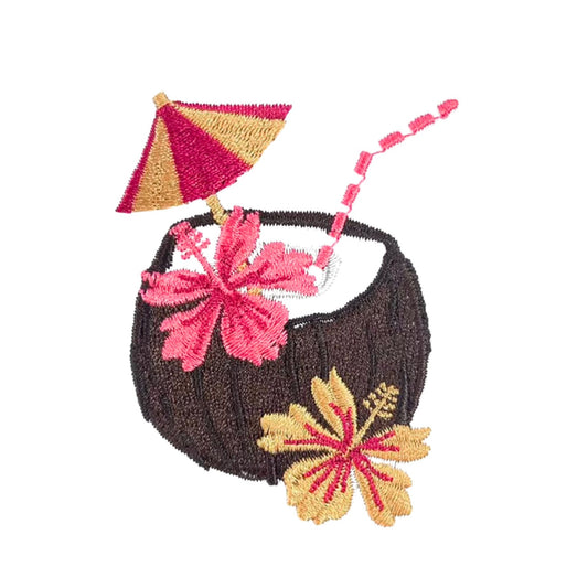 Tropical Coconut Embroidered Drink Iron-On Patch