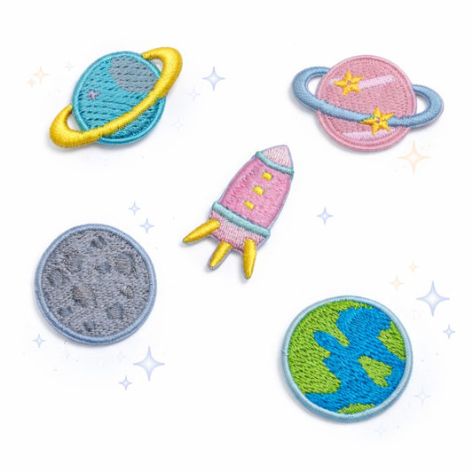 Mini Space Explorer Embroidered Iron-On Patch Set of 5