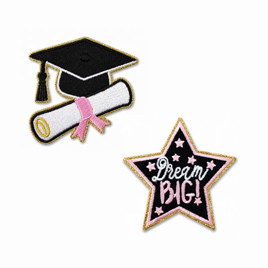 Dream Big Graduation Iron On Patch Set - Pink