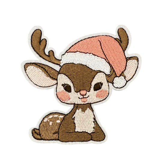 Adorable Christmas Reindeer Patch – Embroidered Iron-On or Sew-On Festive Design