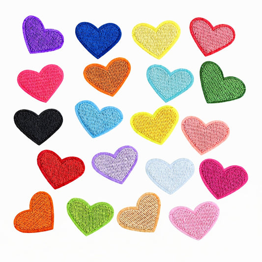 Multicolor Embroidered Heart Iron On Patch - Set of 20
