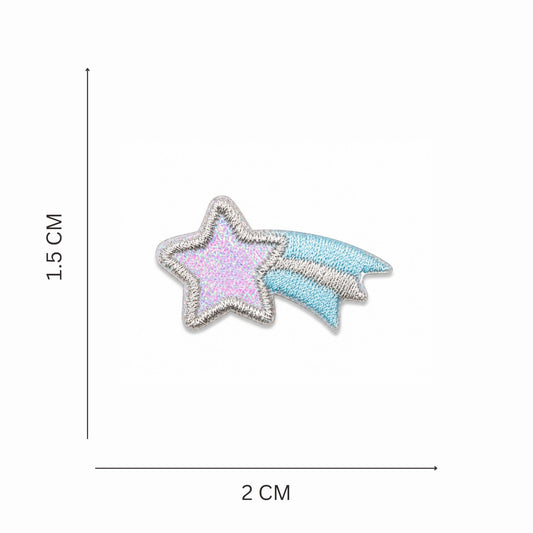 Shooting Star Embroidered Mini Iron On Patch - Blue