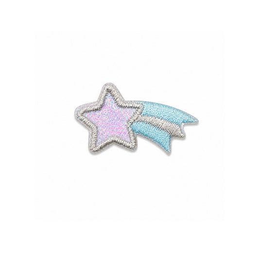 Shooting Star Embroidered Mini Iron On Patch - Blue