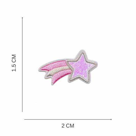 Shooting Star Embroidered Mini Iron On Patch - Pink