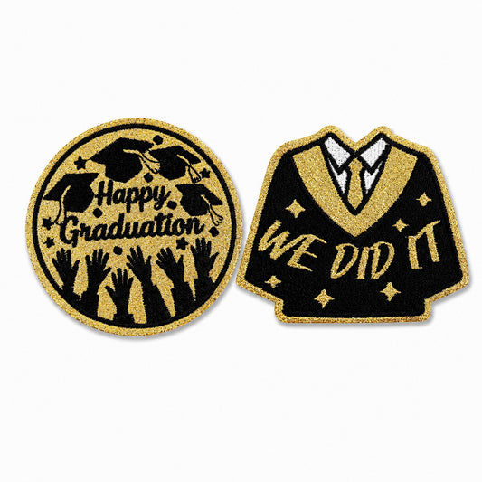 Graduation Celebration Iron On Patch Set - Black & Gold