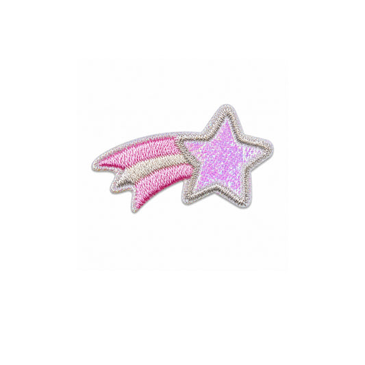 Shooting Star Embroidered Mini Iron On Patch - Pink