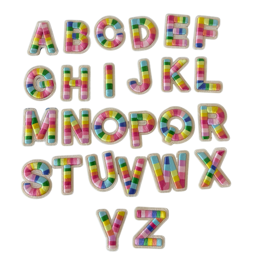 Iron-On/Self-Adhesive Exquisite 3D Stereo Embroidery Colorful Letter Patches, Full Set A-Z, Size 5.5 cm (2.17 inches) approximately