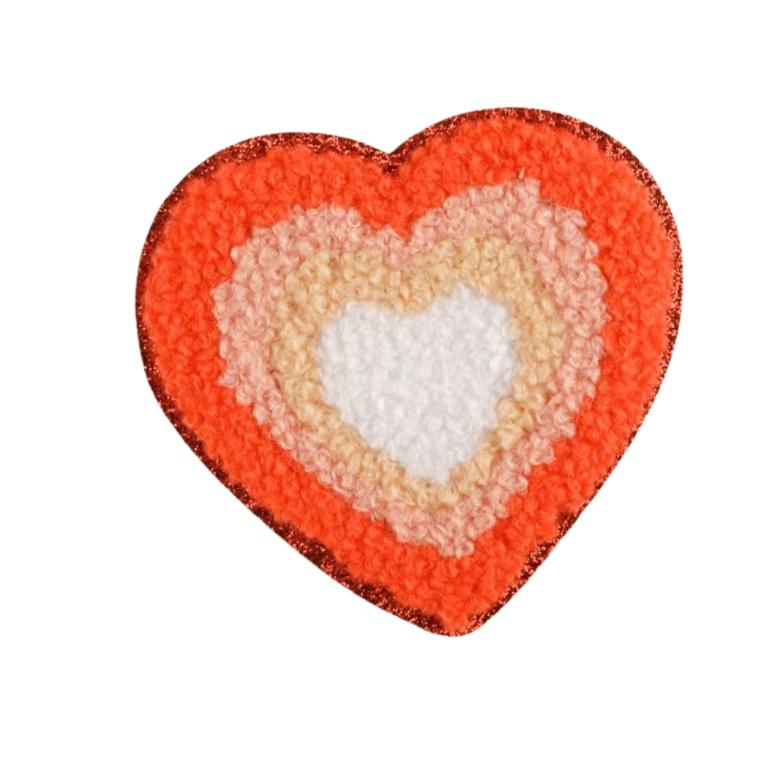 Iron-on/Sew-on Embroidered Colorful Glitter Edge Chenille Heart Patch