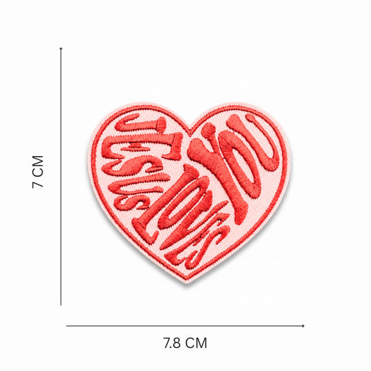 ''Jesus Loves You'' Heart Embroidered Iron On Patch