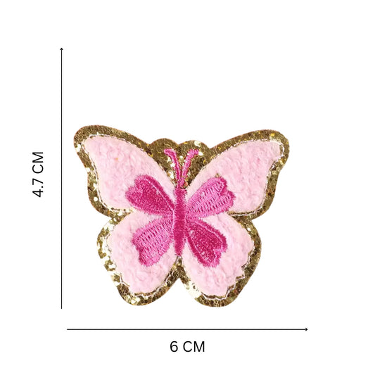 Pink Butterfly Chenille Embroidery Patch for Bags and Clothing