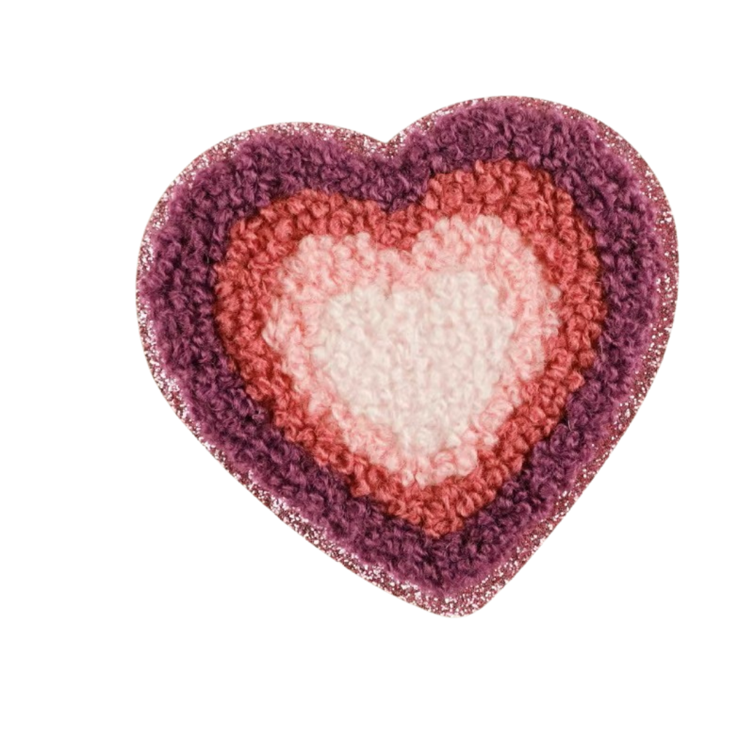 Iron-on/Sew-on Embroidered Colorful Glitter Edge Chenille Heart Patch